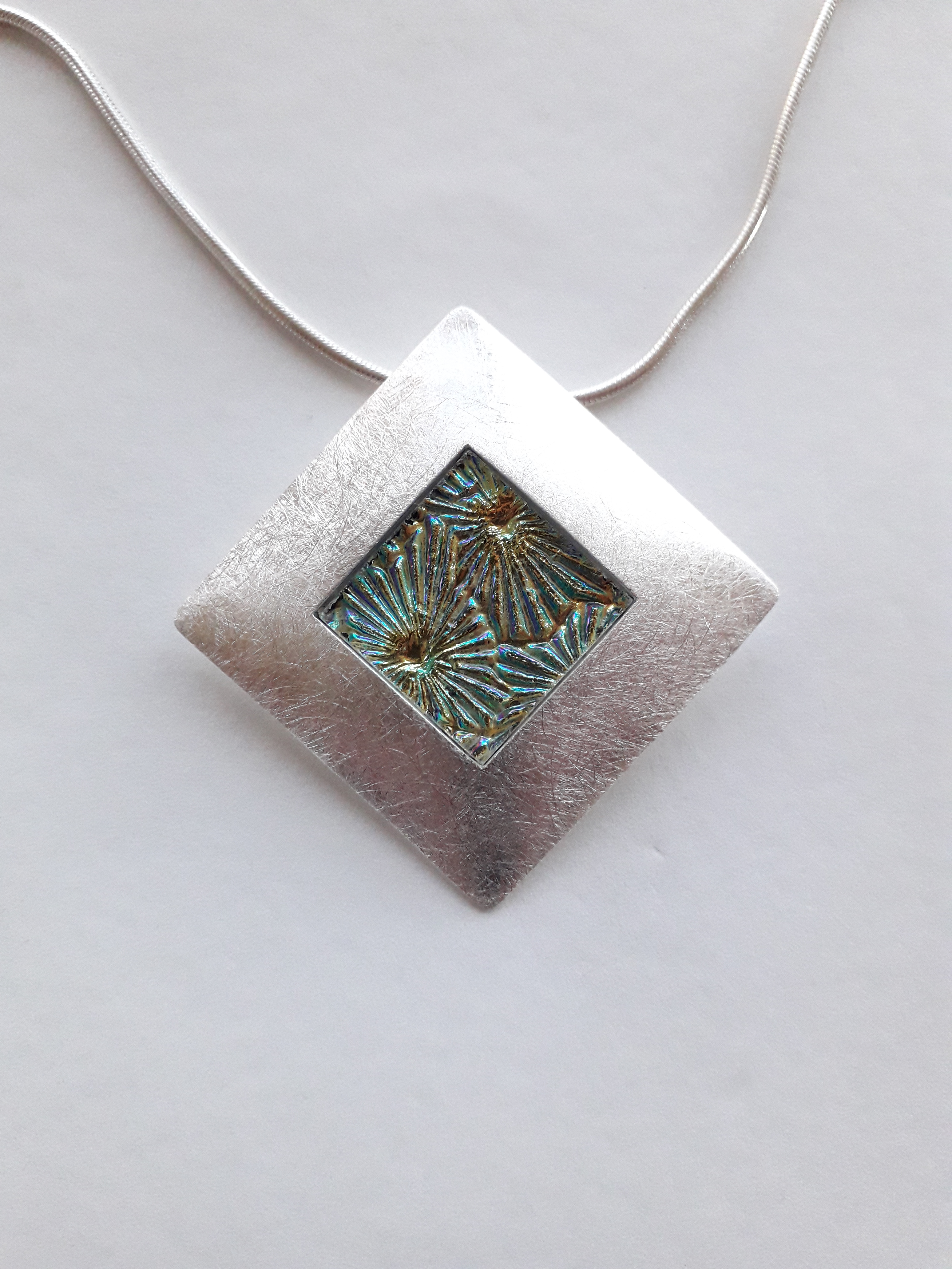 Echtsilber Anhänger Quadrat Groß FNTINE grün gelb