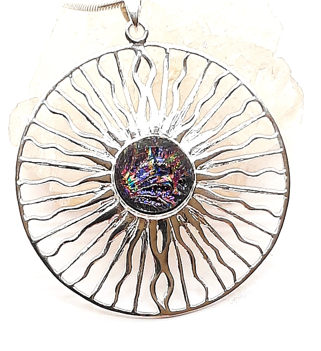 Echtsilber Anhänger SONNE magenta/violett