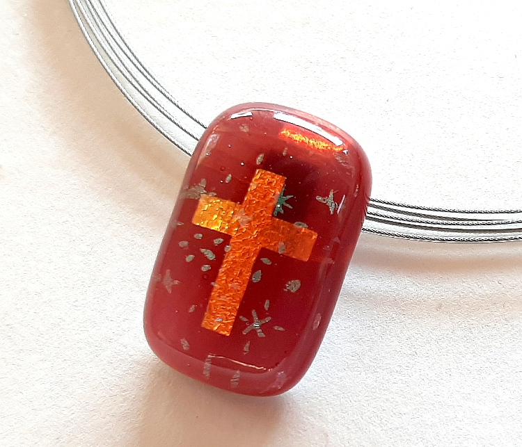 Halskette Rect Cross Stars rot